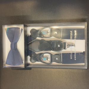 PACKAGE BUNDLE Navy Vico Button & Clip Convertible Suspenders bowtie included
